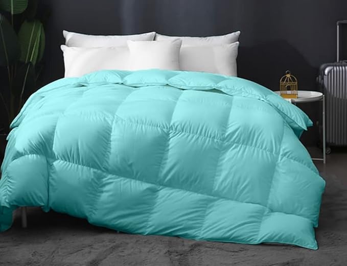 9.8 NEWTON Eco Friendly All Seasons Feather Down Alternative Comforter Full/Queen Size - Box Pleated Down Alternative Duvet Quilt Comforter Insert with Corner Tabs (90x90, Aqua)