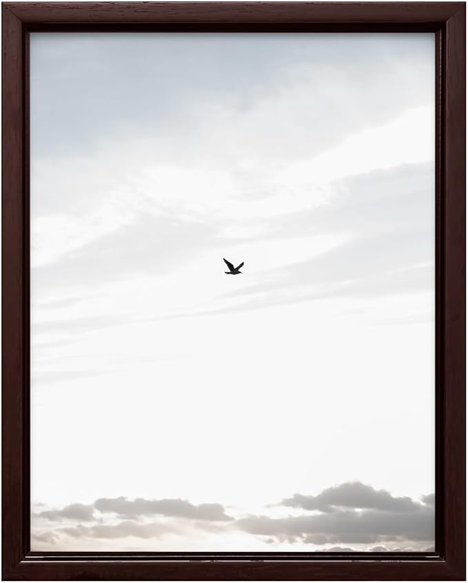 Monem Art Minimalist Bird in Sky Photography Print - Moody Nordic Landscape Art Poster - Wall Decor for Living Room, Bedroom or Office - 16x20 Brown Framed CANVAS Wall Art by Mareike Bohmer