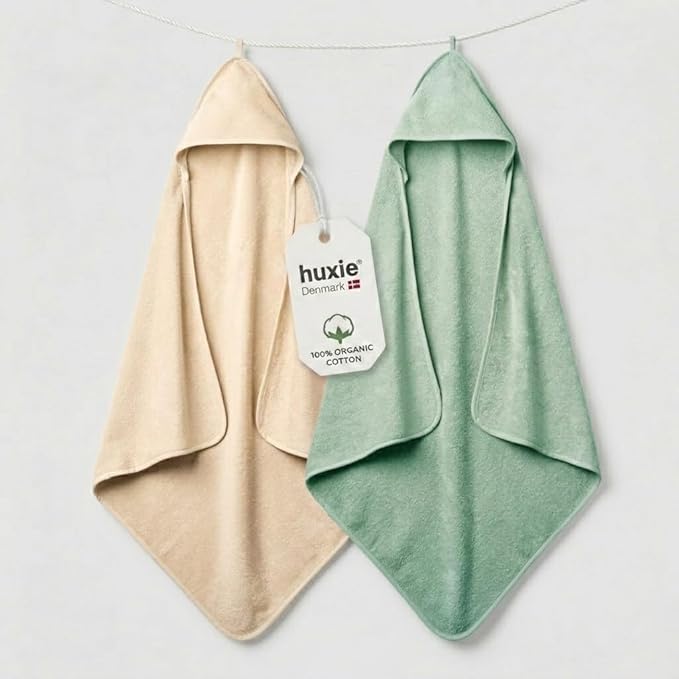Hooded Baby Towels – 100% Organic Cotton Baby Bath Towels – Baby Boy and Girl Newborn Essentials - Super-Soft and Absorbent.(2-Pack Fog and Roman Green)