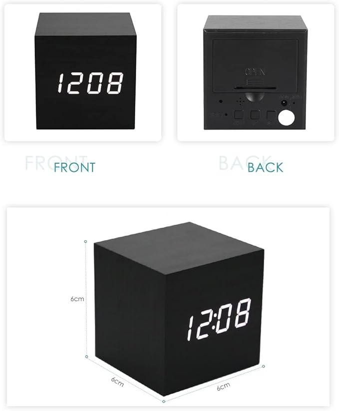 Wooden LED Alarm Clock Temperature Sounds Control LED Display Electronic Desktop Digital Table Clocks