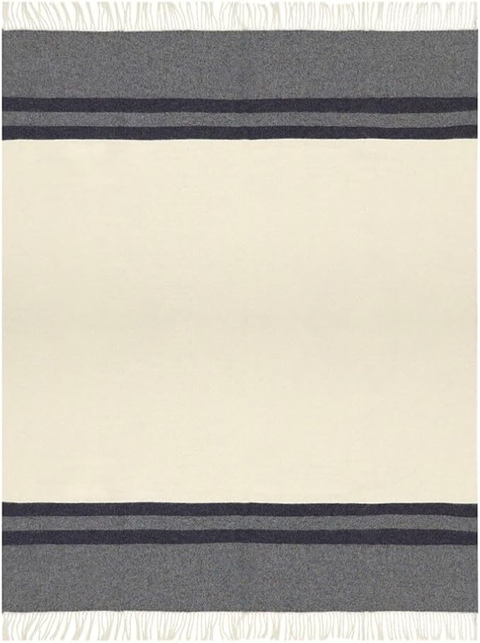 Superfine Alpaca Wool Throw Blanket - Lightweight Alpaca Merino Wool Throw Blankets | Soft Peruvian Alpaca Blanket Wool Blanket Striped Design 63" x 52" (Ivory/Blue Jean/Navy Blue)