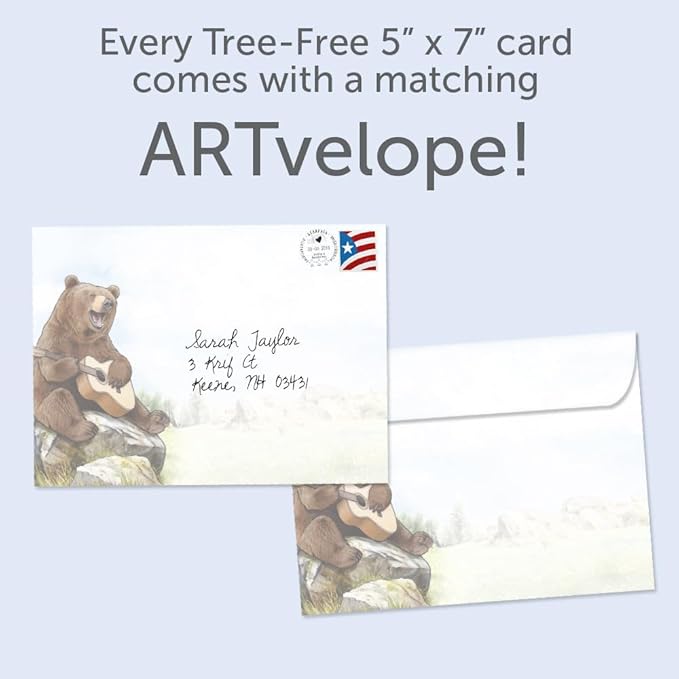Tree-Free Greetings Bear Guitar Birthday Card - 1 Recycled 5x7 Card & Matching Envelope, Thick Cardstock, Made in USA - Hilariously Joyful Song