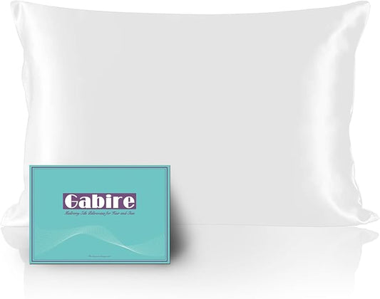 Gabire Mulberry Silk Pillowcase for Hair and Skin Prevent Acne Pillow Cases Both Sides Real Silk Pillowcases Organic Silk Pillowcase with Hidden Zipper, White, King (20"×36")
