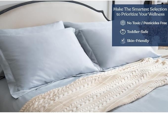 GOTS Certified 100% Organic Cotton Sheets, 400TC Long Staple Cotton, Ultra Soft Silky, Moisture-Wicking, Smooth & Breathable, with Elasticized Deep Pocket