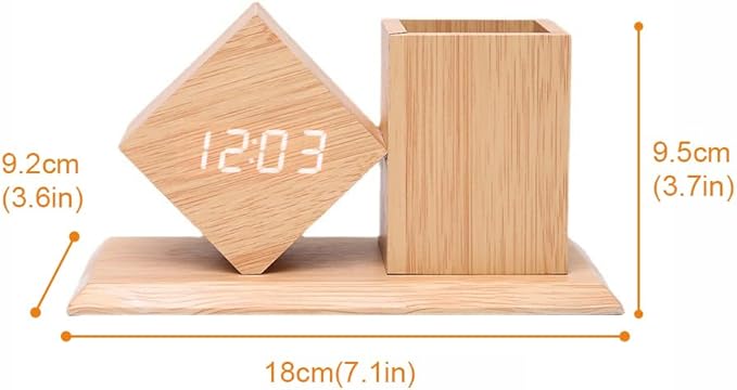 Digital Alarm Clock LED with Temperature Calendar Display 3 Level Brightness Adjustment Sound Activated Multifunctional Home Office Pencil Holder Desk Organizers