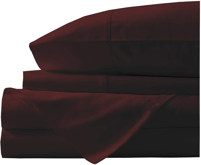 Organic Cotton Bed Sheets Set - 400TC Cal-King Size Ultra Wine - 4 Piece Bedding - 100% GOTS Certified, Soft Silky Shiny, Luxury Finish Bedsheets - Fits 15" Deep Pocket Mattress
