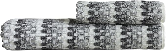 Premium Luxury Waffle Weave Cotton Towel Set - 160g Hand Towel & 650g Oversized Bath Towel (30"x60") - Ultra Absorbent, Quick-Dry, Soft Textured Jacquard (Earth Grey)