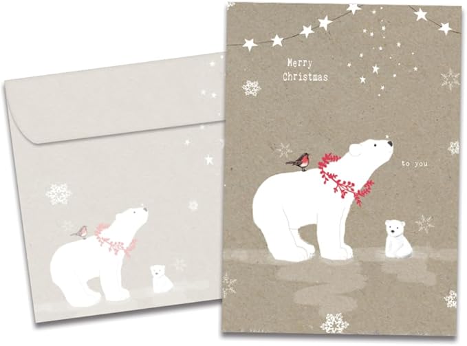 Tree-Free Greetings - Christmas Greeting Cards - Artful Designs - 1 Card + Matching Envelopes - Made in USA - 100% Recycled Paper - 5"x7" - Sweet Polar Christmas (GO64212)