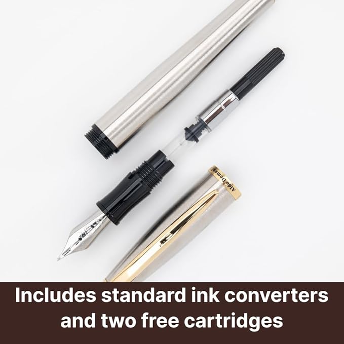 Monteverde USA Aldo Domani Fountain Pen Brushed - Extra Fine Nib - Luxury Writing Pen - JoWo Stainless Steel Nib - Smooth Ink Flow - Refillable - Gift Box Included