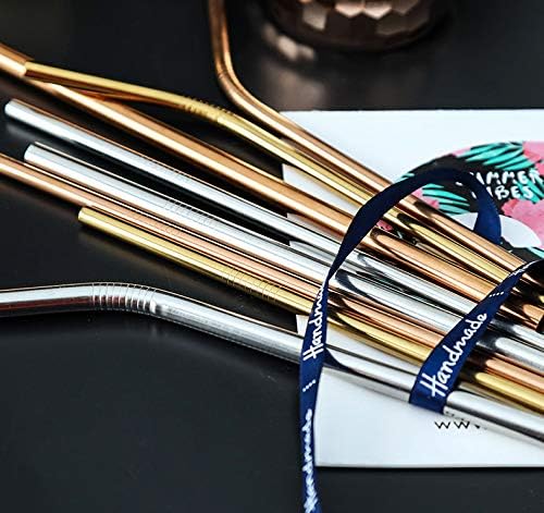 Metal Straws 48 Piece Bulk, 8.5'' Stainless Steel Straws Straight Gold 6mm Diameter for 20oz Tumblers Yeti Wholesale (48 Straight) (2156mm Gold Straight)