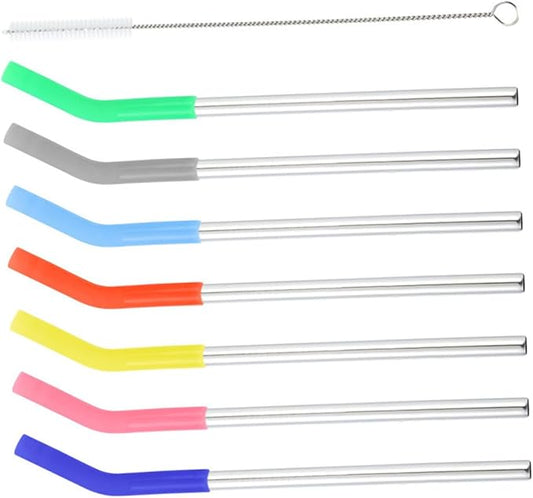 Garneck Reusable Stainless Steel Straws Set with Silicone Sleeves Cleaning Brush Mixed Colors Drinking Straws for Home Office Travel and Outdoor Use