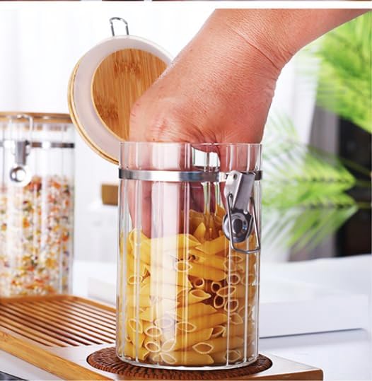 Glass Storage Jars with Bamboo Lids, Set of 2 – 34oz Airtight Borosilicate Canisters for Pantry Organization, Coffee, Flour, Sugar & Pasta – BPA-Free, Ribbed Design