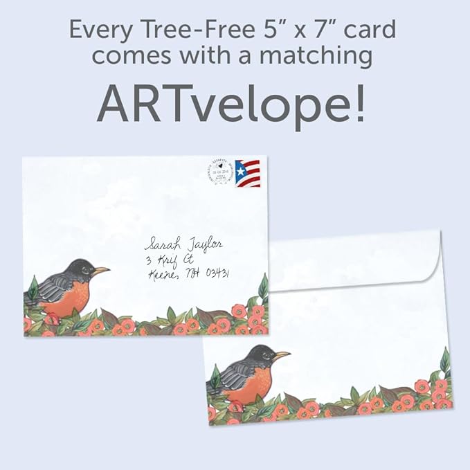 Tree-Free Greetings - Birthday Cards - Artful Designs - 1 Card + Matching Envelope - Made in USA - 100% Recycled Paper - 5"x7" - Bird Songs (GO65460)