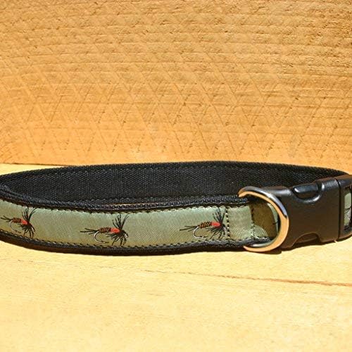 The Good Dog Company- Hemp Dog Collar Hunting and Fishing - Mallard and Fly … Large (Fits 15"-26" Neck), Olive Fly 1' Wide