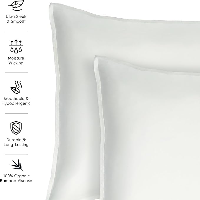 Tafts Pillow Cases Standard Size - Pure 100% Viscose Derived from Bamboo Luxuriously Soft, Silky, Cooling, Double Stitched, Envelope Closure (2 Pillowcases, Ivory White)