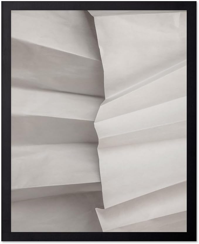 Monem Art Minimalist Folded Paper Texture Print - Neutral Abstract Modern Art Poster - Wall Decor for Living Room, Bedroom or Office - 12x16 Black Framed Wall Art by Mareike Bohmer
