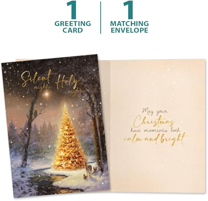 Tree-Free Greetings - Christmas Greeting Cards - Artful Designs - 1 Card + Matching Envelopes - Made in USA - 100% Recycled Paper - 5"x7" - Calm and Bright (GO64217)