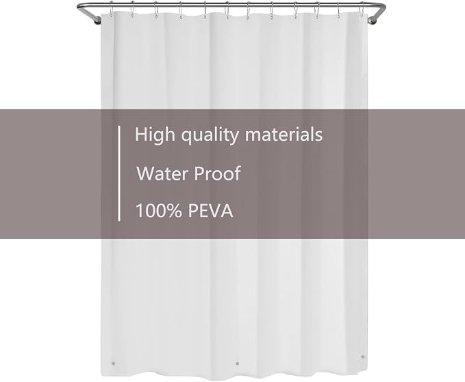 TIKABC Shower Curtain Liner, 4G PEVA Shower Liner, Plastic Waterproof Shower Curtains, with Grommet Holes and 3 Magnetic Weights(White)
