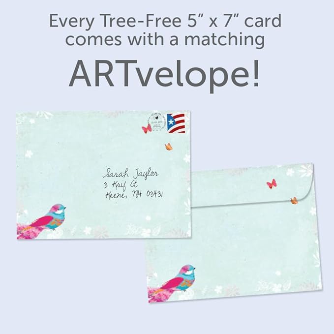 Tree-Free Greetings - Birthday Cards - Artful Designs - 1 Card + Matching Envelope - Made in USA - 100% Recycled Paper - 5"x7" - Bird Day Wishes (GO68763)