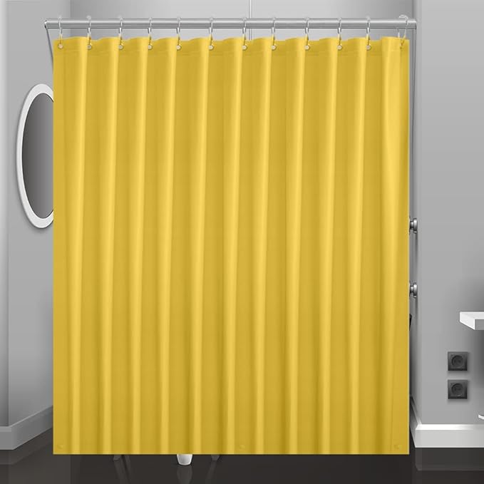 Yellow Cream Plastic Shower Curtain Or Liner, 72x72 Inch Lightweight Yellow Plastic Bathroom Shower Showroom Inner Curtain with Rustproof Metal Grommet Holes and Weighted Magnets
