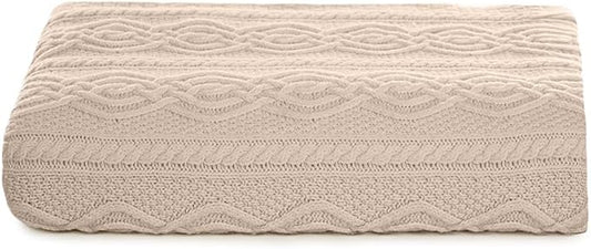 SAOL King Size Bed Irish Aran Throw Blanket 100% Super Soft Merino Wool 92x78 Inches (Parsnip)