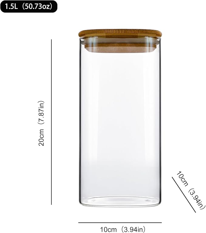 3 Pack 1500ml/50.73Oz Glass Storage Jars with Bamboo Lids - Kitchen Storage Containers - Glass Containers with Airtight Lids for Beans Coffee Pasta Cereal