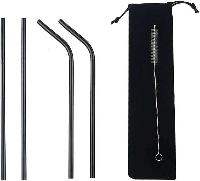 Stainless Steel Straws 8.5" - 4 Pack (2 Straight, 2 Bent, 1 Brush) - Ultra Long, Eco-Friendly, Includes Cleaning Brush