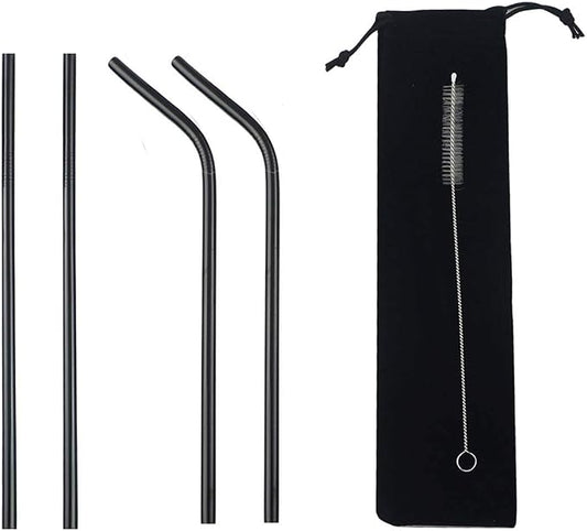 Stainless Steel Straws 8.5" - 4 Pack (2 Straight, 2 Bent, 1 Brush) - Ultra Long, Eco-Friendly, Includes Cleaning Brush