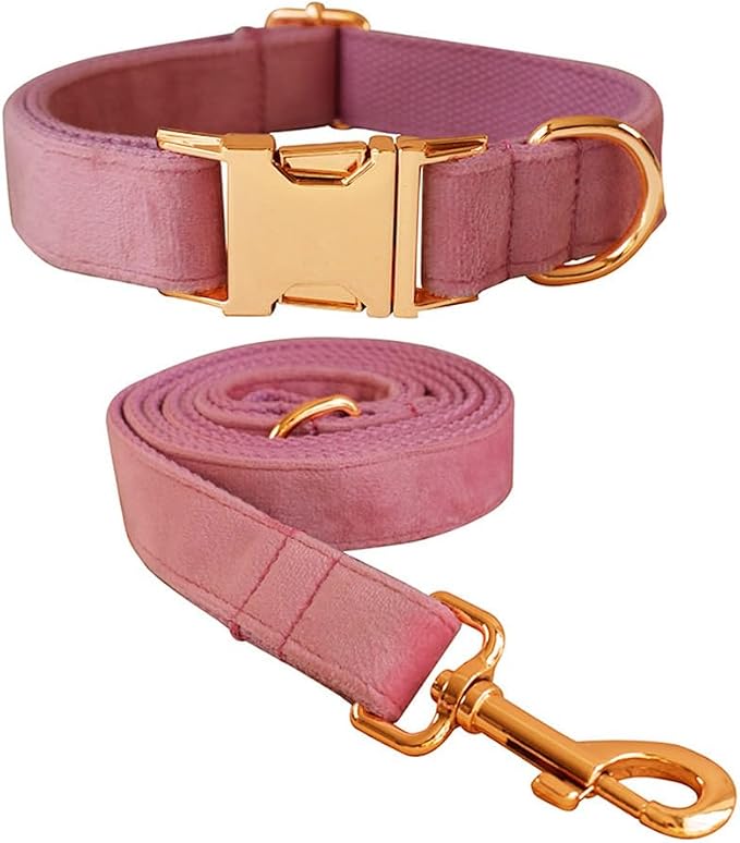 Velvet Dog Collar and Leash Set with Quick Release Metal Buckle | Bright & Stylish Leash and Collar Set, Soft Heavy Duty Pet Collars Adjustable for Samll Medium Large Dogs or Cats
