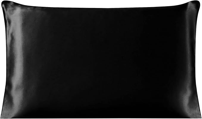 uxcell 1 Pack 100% Charmeuse Pure Silk Pillowcase for Hair and Skin, 350TC 19 Momme Soft Breathable Pillow Case with Hidden Zipper, Black King(20x36inch)