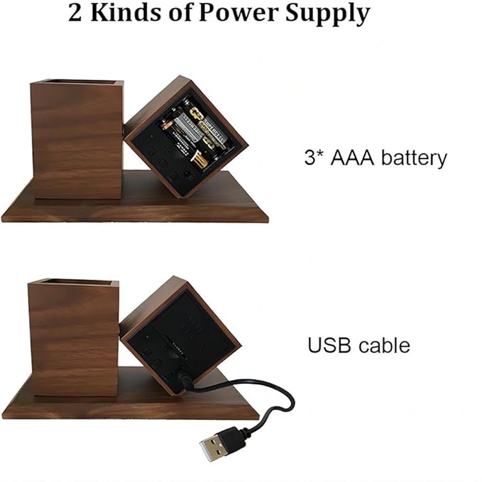 Multifunctional Digital Alarm Clock, LED Time Date Temperature Display 3 Level Brightness Adjustment Sound Activated with Pencil Pen Holder Desk Organizers
