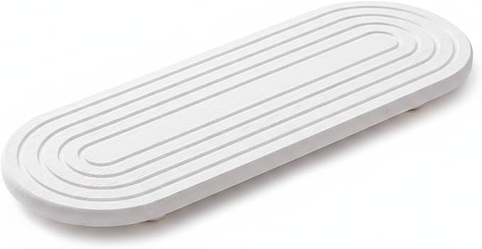 Diatomite Soap Dish with Wooden Stand, Absorbent Stone Tray for Bar Soap, Bathroom Sink Counter Organizer (1 PC)