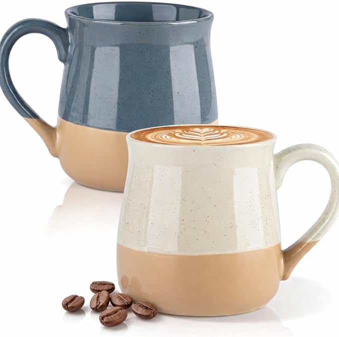 GBhome Ceramic Coffee Mugs Set of 2, 24oz Handmade Large Coffee Mugs Set with Terracotta Underside for Latte/Tea/Beer/Hot Cocoa/Cappuccino/Soup Dishwasher & Microwave Safe-Beige & Orange
