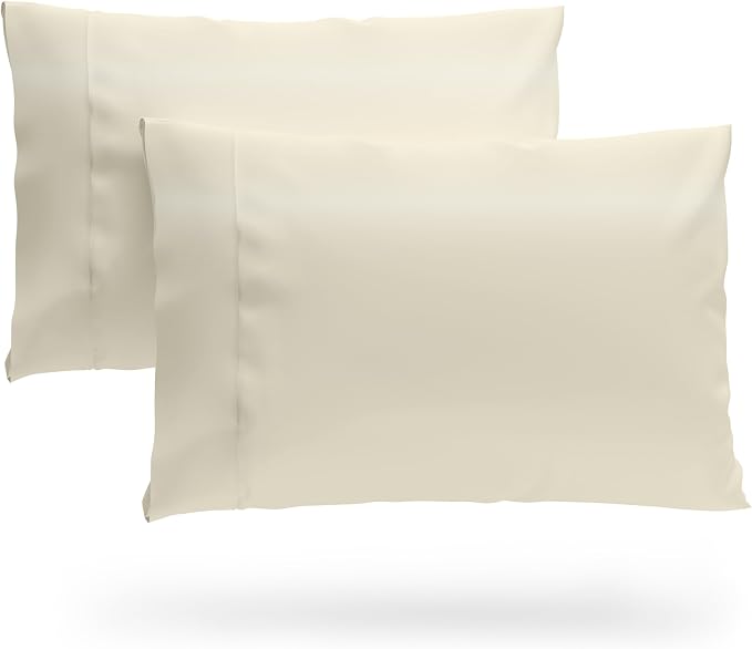 Cosy House Collection 100% Rayon Derived from Bamboo Pillowcase Set | Cooling, Breathable, Silky Soft 2-Piece Envelope Closure Pillow Case Cover Set (Standard/Queen, Cream)