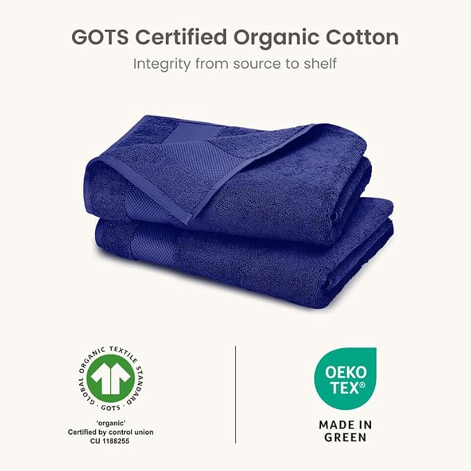BIOWEAVES 100% Organic Cotton 700 GSM Plush Luxury Bath Towels for Bathroom 30" x 58" GOTS Certified - Navy Blue, Pack of 2