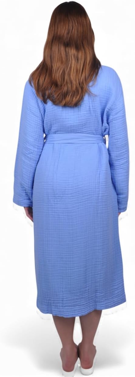 Muslin Bathrobe - Cotton Gauze Robe for Women and Men - Lightweight Breathable Summer Kimono - Boho Spa/Maternity Robe