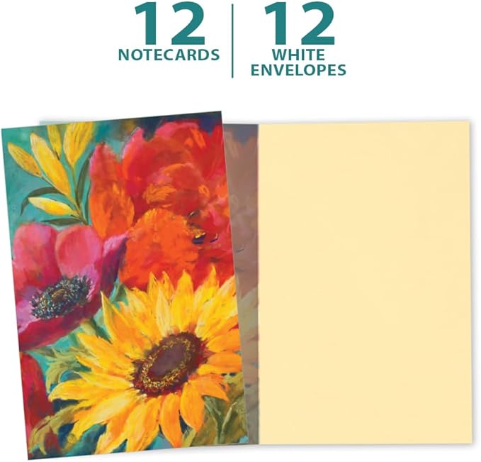 Tree-Free Greetings - All Occasion Cards - Artful Designs - 12 Greeting Cards + White Envelopes - Made in USA - 100% Recycled Paper - 4 x 6 - Vibrant Flowers on Blue (FS56714)