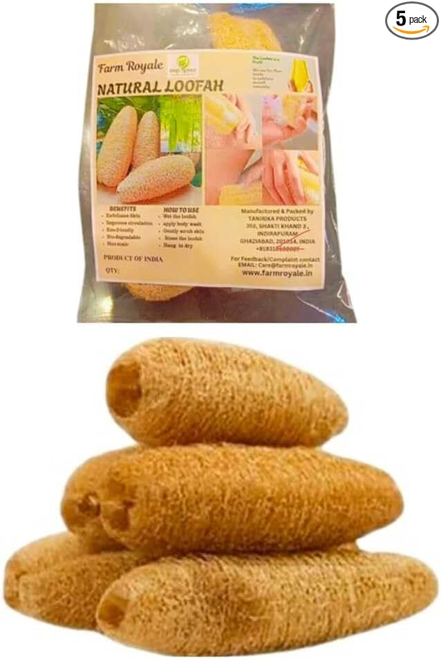 Organic Loofah Sponge 5 Pack – 100% Natural Body Scrubber Set | Eco-Friendly, Biodegradable Bath Sponges for Shower & Exfoliation