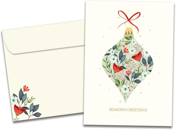 Tree-Free Greetings - Season's Greeting Cards - Artful Designs - 12 Cards + Matching Envelopes - Made in USA - 100% Recycled Paper - 5 x 7 - Elegant Ornament (VP80737)