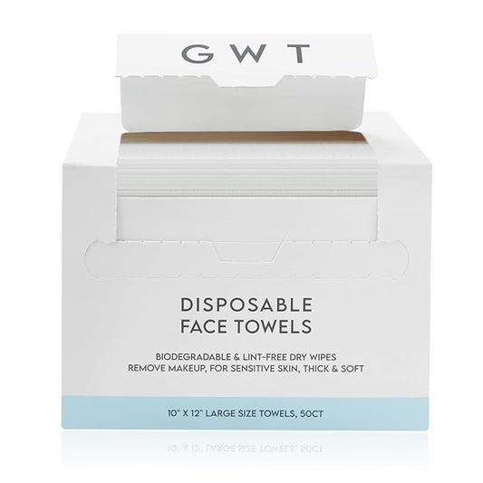 GWT Disposable Face Towels,10"×12" Face Towelette Disposable,Thicken Facial Towels for Women Sensitive Skin,Soft Makeup Remover Dry Wipes, 50 Ct, 1 Pack