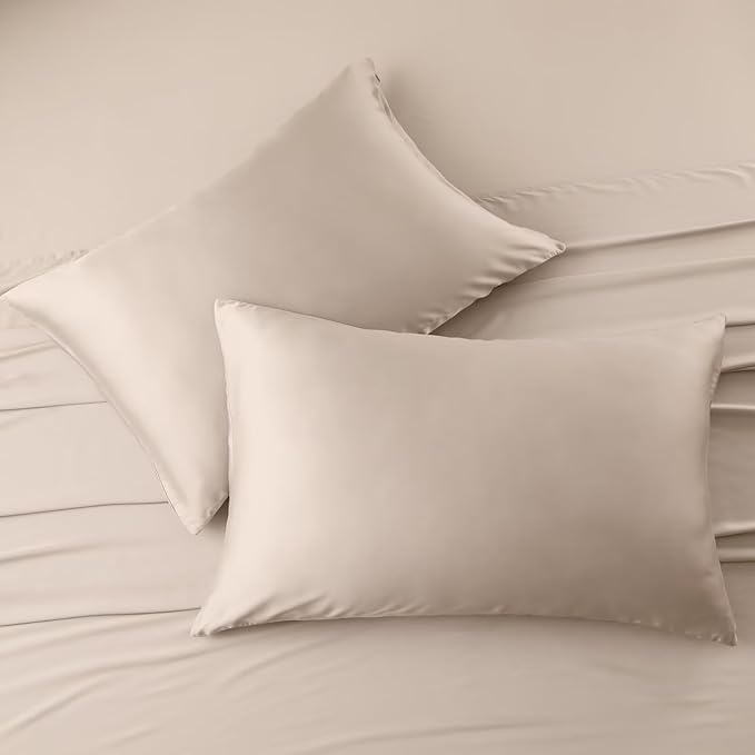 4 Pack Cooling Pillow Cases,Viscose Derived from Bamboo Pillow Protectors King Size Set of 4, 400 Thread Count Soft Silky Breathable Summer Pillow Cover with Zipper Hidden (4PCS, King,Beige)