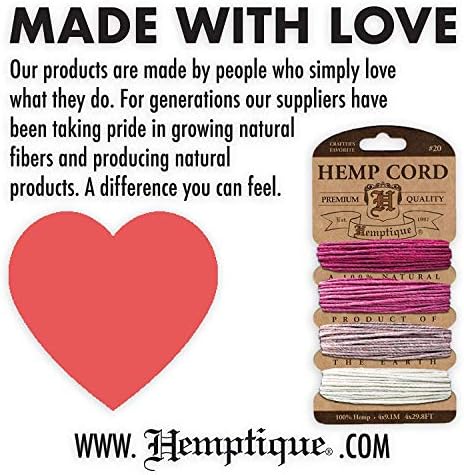 Hemptique 100% Natural Hemp Cord Single Spool - 205ft ~ 62.5m Hemp String Spool - Crafters Number 1 Choice - .5mm Cord Thread for Jewelry Making, Macramé, Scrapbooking, & More - Pastel