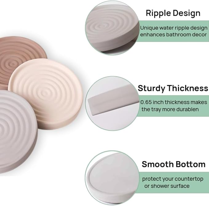 Diatomite Soap Dish, Round Ripple Design, Fast Drying Bathroom Tray for Bar Soap and Sponges (Brown)