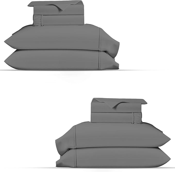 TEXAS LINEN CO. 100% Organic Cotton Percale Sheets Full Size Pack or 2 - Soft & Crisp Organic Cotton Sheets Full Size (8 PC, Dark Grey), 16" Deep Pocket Percale Weve Bed Sheet Set - GOTS Certified