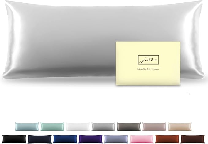 Silk Body Pillowcase Mulberry Silk Pillowcase Body Pillow Cases with Zipper Soft Breathable Smooth Cooling 20x54 inches Body Pillow Pillowcase for Sleep (Silver Grey,20"X 54",1Pcs)