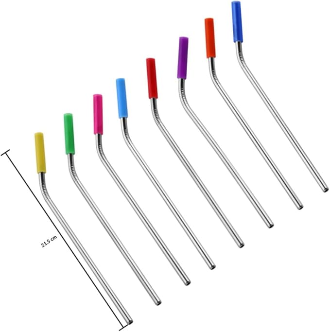 Toyvian 6pcs 304 Stainless Steel Drinking Tubes with Scratch-resistant Silicone Tips Set, Reusable Eco-conscious Straws for Home and Restaurant Use Random Color