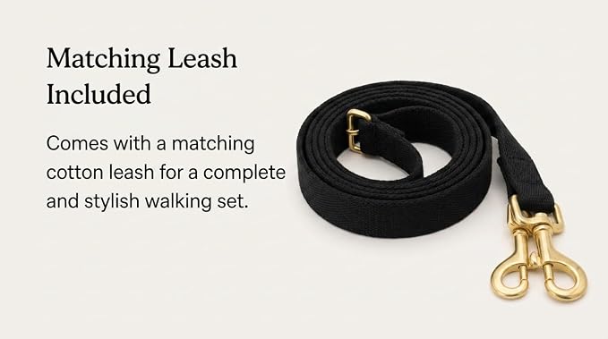 AetruffyPet 100% Cotton Dog Harness and Leash Set – Soft Breathable Vest for Small Dogs, Adjustable No-Choke Design, Lightweight Walking Set (XS/S/M) (Black, M)