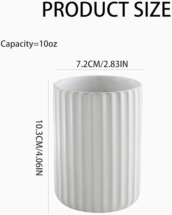 Nordic Ceramic Mug, Japanese Tea Cup 10oz Striped Cup No Handle Drinking Cup for Latte Milk Water Beverage Juice Microwave and Dishwasher Safe (Matte White)