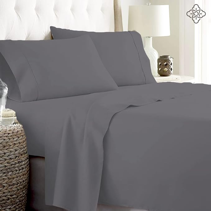 BIOWEAVES 100% Organic Cotton Sheets, 300 Thread Count 4-Piece GOTS Certified Bed Sheet Set Fits Mattress Upto 17" Deep Pocket, Soft & Silky Sateen Weave (Full, Grey)