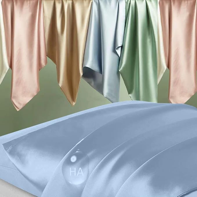 Silk Pillowcase for Hair and Skin, Mulberry Silk Pillow Cases Queen Size, Anti Acne Cooling Beauty Sleep Both Sides Natural Silk Satin Pillowcases with Hidden Zipper, Gifts for Women Men, Haze Blue